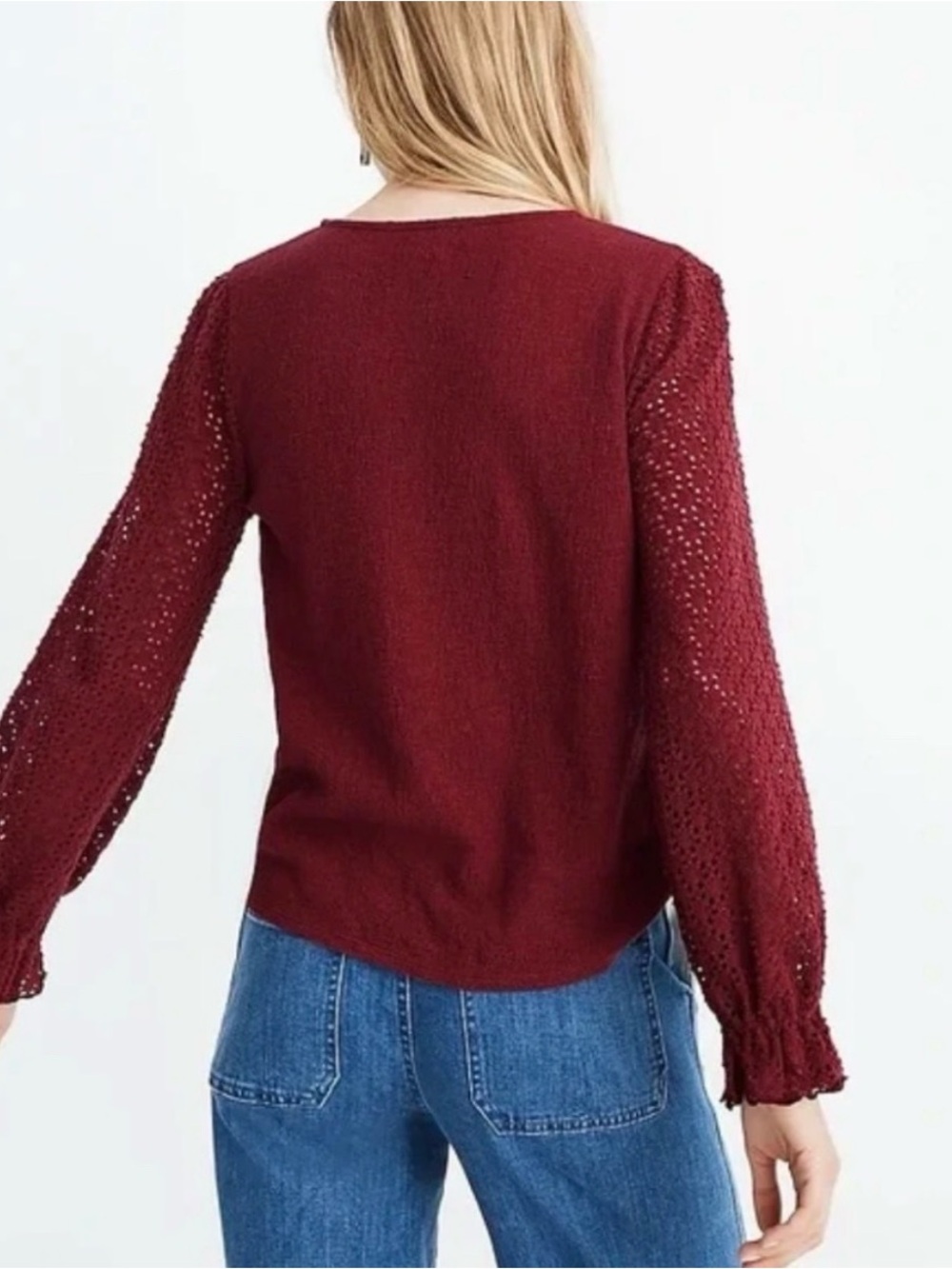 Madewell Knit Top Lace Knit Ruffle Sleeves 100% Cotton XL - Picture 3 of 14